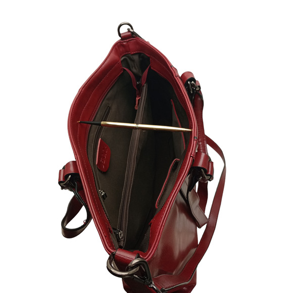 Red S-Zo e Oil Leather Satchel Work Tote - Picture 2 of 6